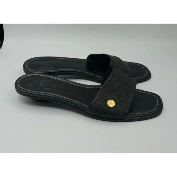 Eric Javits Womens Leather Woven Low Heel Sandals Slides Black Size 10 - Picture 6 of 11